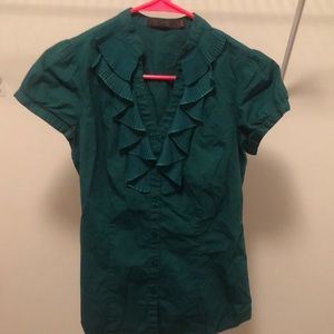 Forest green ruffle button down shirt.Lightly worn